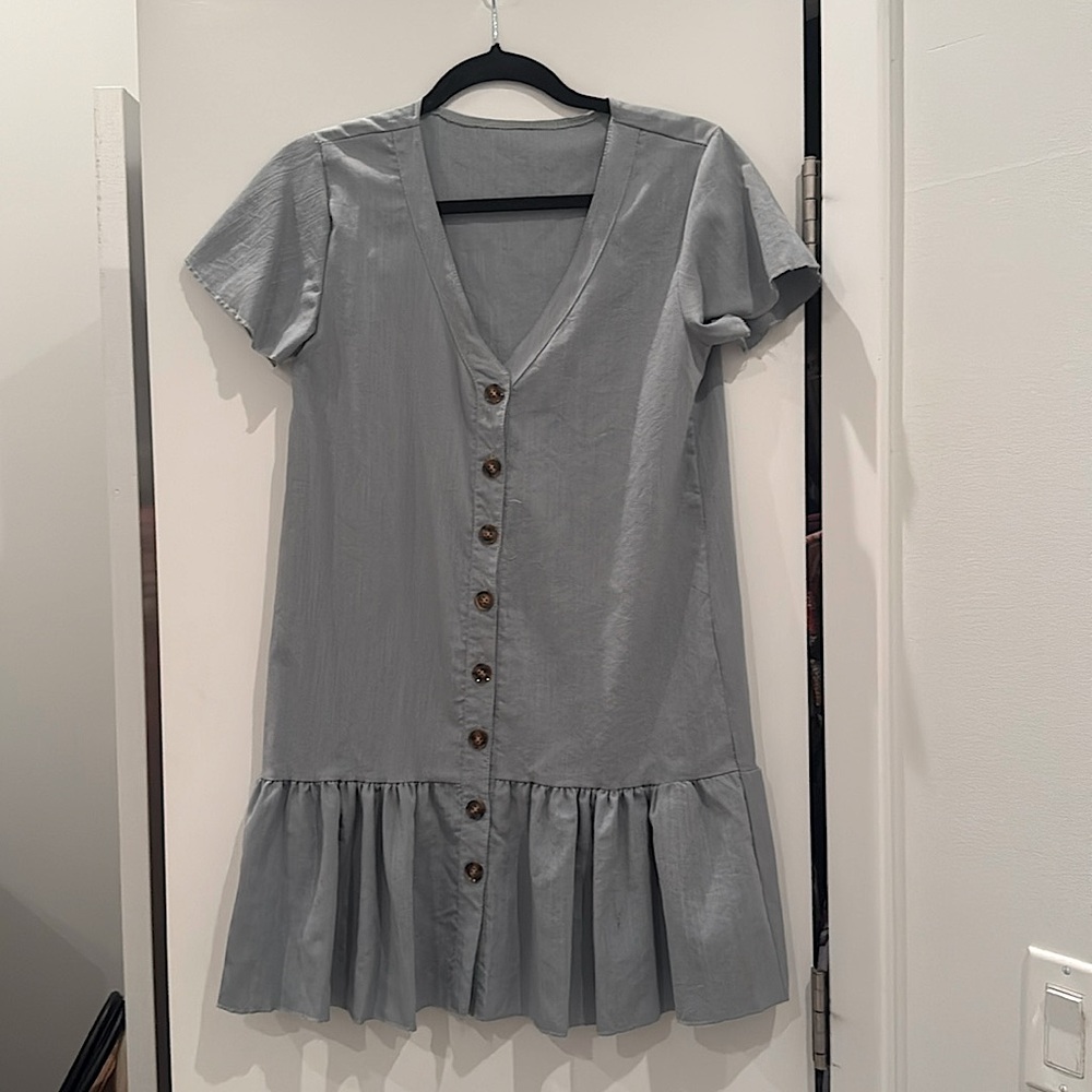 Drop Waist Linen Gray-Blue Dress